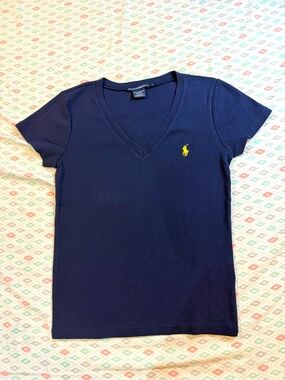 Ralph Lauren Sport V Neck T-Shirt Cotton Navy Blue Size Large